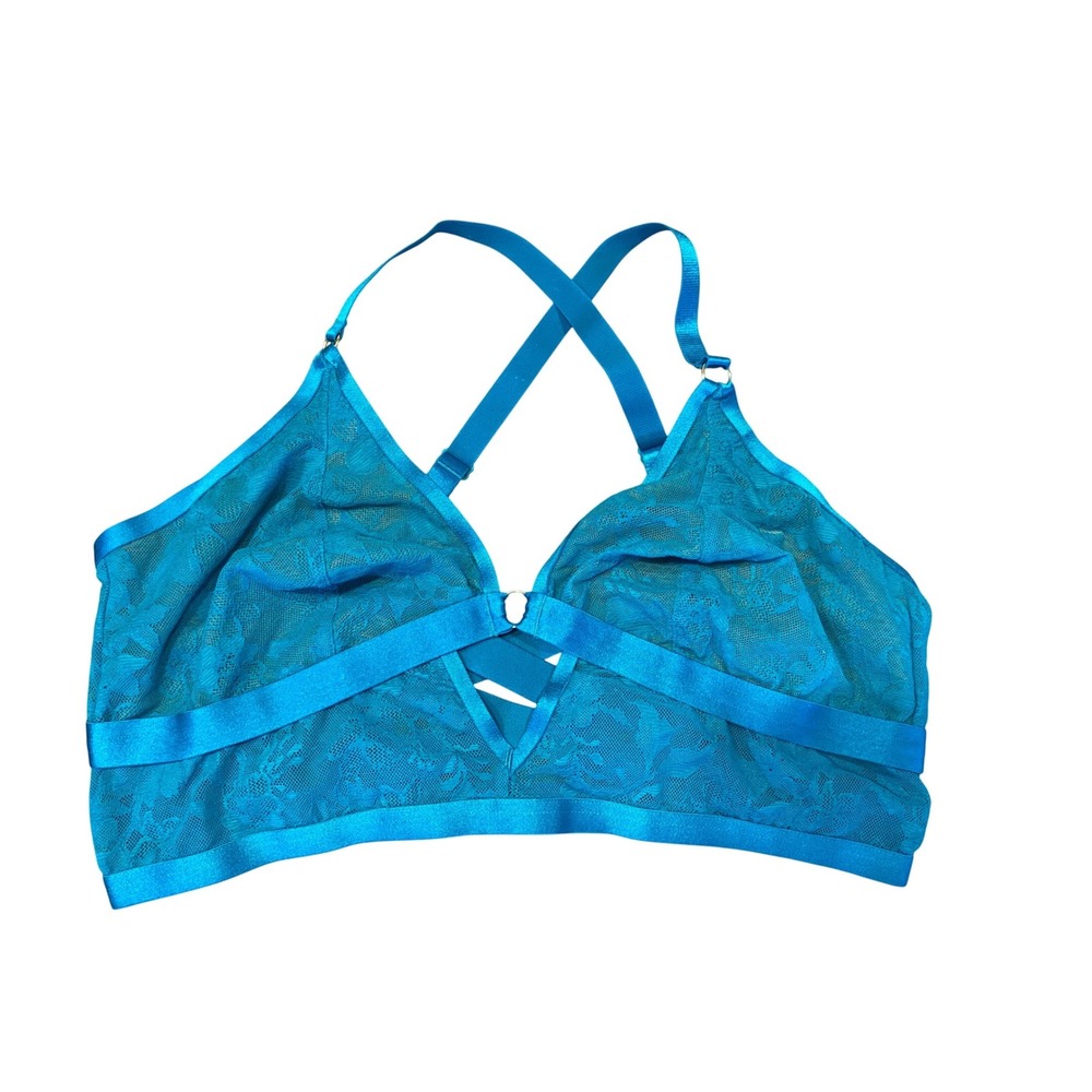 Torrid Aria Lace Strappy Backless No Wire Bralette Capri Breeze Blue Size 0 NWT